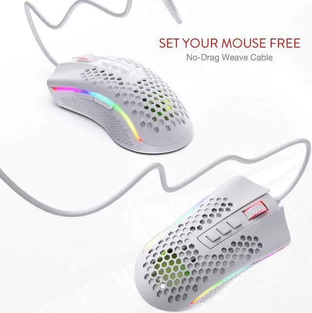 Alt view image 6 of 7 - Redragon M808 Storm Lightweight RGB Gaming Mouse, 85g Ultralight Honeycomb Shell - 12,400 DPI Optical Sensor - 7 Programmable Buttons - Precise Registration - Super-Lite Cable White