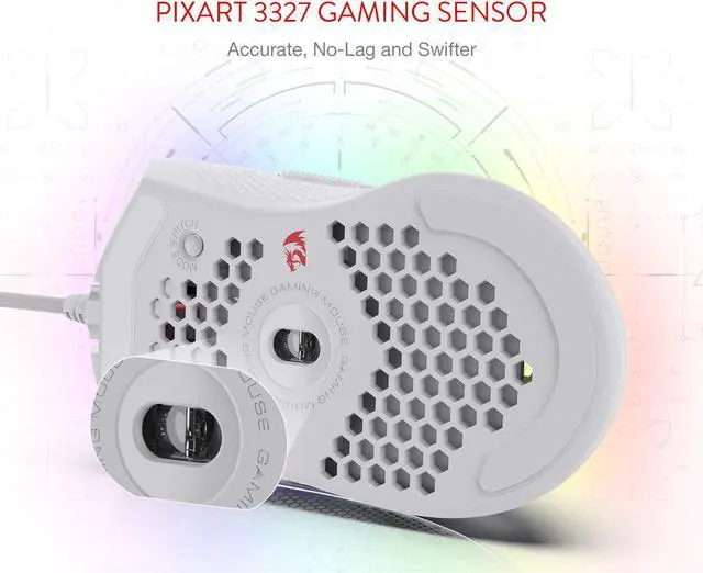 Alt view image 5 of 7 - Redragon M808 Storm Lightweight RGB Gaming Mouse, 85g Ultralight Honeycomb Shell - 12,400 DPI Optical Sensor - 7 Programmable Buttons - Precise Registration - Super-Lite Cable White