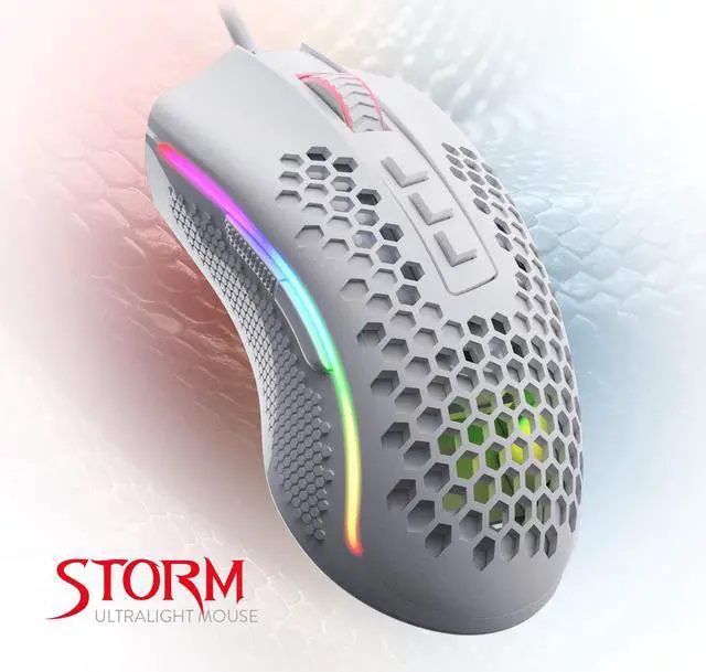 Alt view image 2 of 7 - Redragon M808 Storm Lightweight RGB Gaming Mouse, 85g Ultralight Honeycomb Shell - 12,400 DPI Optical Sensor - 7 Programmable Buttons - Precise Registration - Super-Lite Cable White