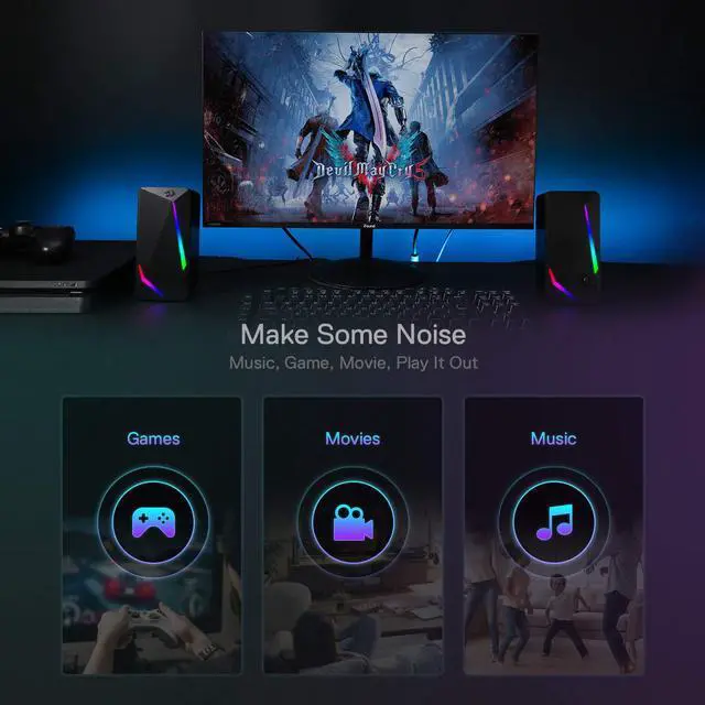 Alt view image 7 of 7 - Redragon GS510 Waltz RGB Desktop Speakers, 2.0 Channel PC Computer Stereo Speaker with 4 Colorful LED Backlight Modes, Enhanced Bass and Easy-Access Volume Control, USB Powered w/ 3.5mm Cable