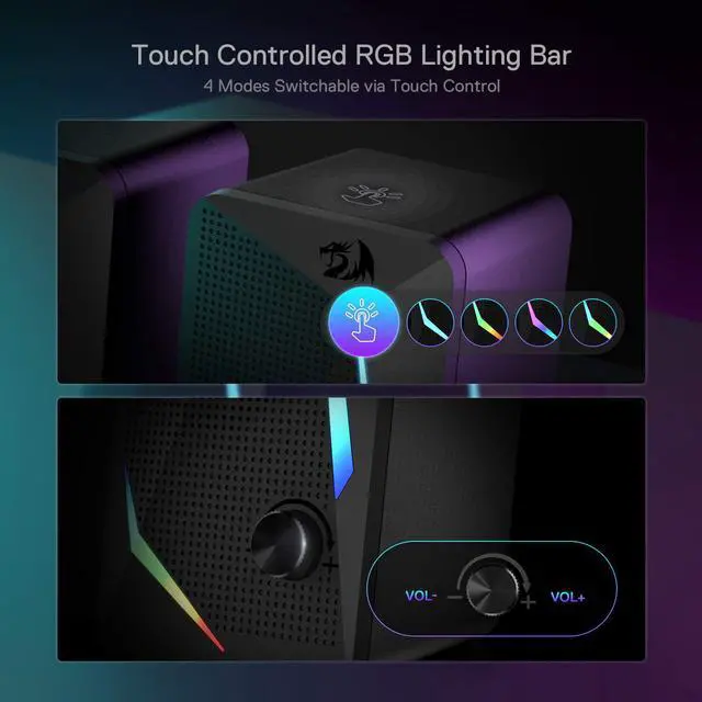 Alt view image 6 of 7 - Redragon GS510 Waltz RGB Desktop Speakers, 2.0 Channel PC Computer Stereo Speaker with 4 Colorful LED Backlight Modes, Enhanced Bass and Easy-Access Volume Control, USB Powered w/ 3.5mm Cable