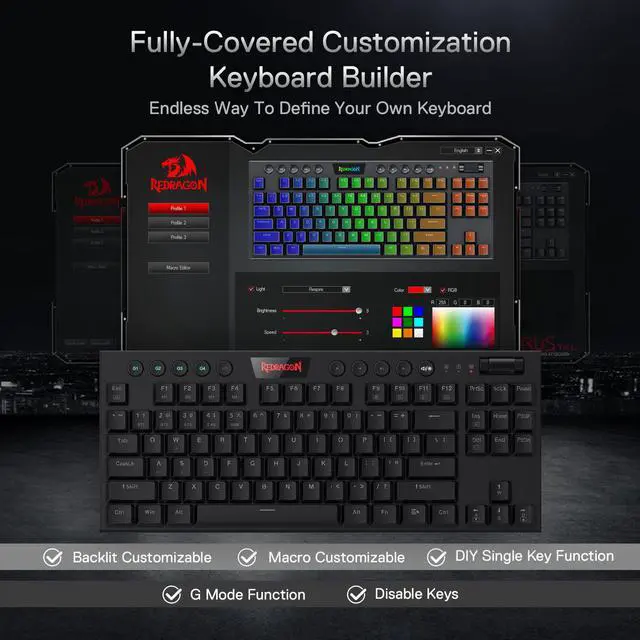 Alt view image 7 of 7 - Redragon K621 Horus TKL Wireless RGB Mechanical Keyboard, 5.0 BT/2.4 Ghz/Wired Three Modes 80% Ultra-Thin Low Profile Bluetooth Keyboard w/Dedicated Media Control & Linear Red Switches, Black