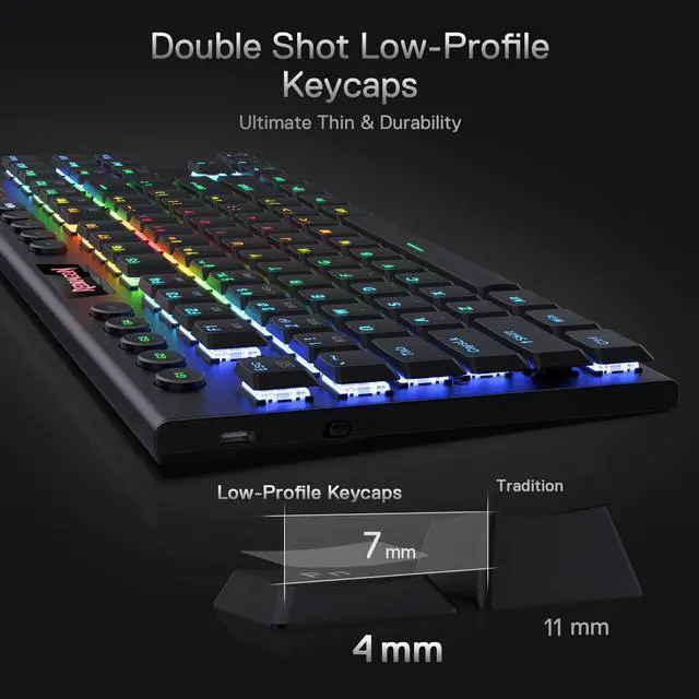 Alt view image 4 of 7 - Redragon K621 Horus TKL Wireless RGB Mechanical Keyboard, 5.0 BT/2.4 Ghz/Wired Three Modes 80% Ultra-Thin Low Profile Bluetooth Keyboard w/Dedicated Media Control & Linear Red Switches, Black