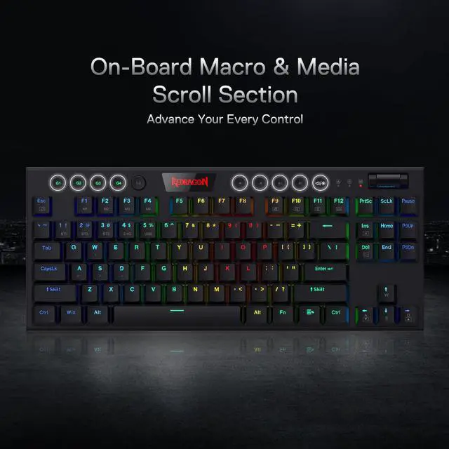 Alt view image 6 of 7 - Redragon K621 Horus TKL Wireless RGB Mechanical Keyboard, 5.0 BT/2.4 Ghz/Wired Three Modes 80% Ultra-Thin Low Profile Bluetooth Keyboard w/Dedicated Media Control & Linear Red Switches, Black