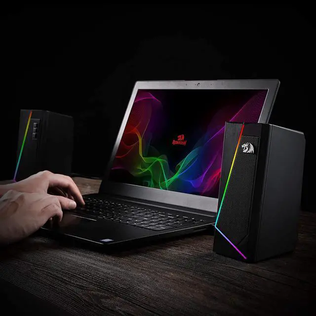 Alt view image 7 of 7 - Redragon GS520 Anvil RGB Desktop Speakers, 2.0 Channel PC Computer Stereo Speaker with 6 Colorful LED Modes, Enhanced Bass and Easy-Access Volume Control, USB Powered w/ 3.5mm Cable