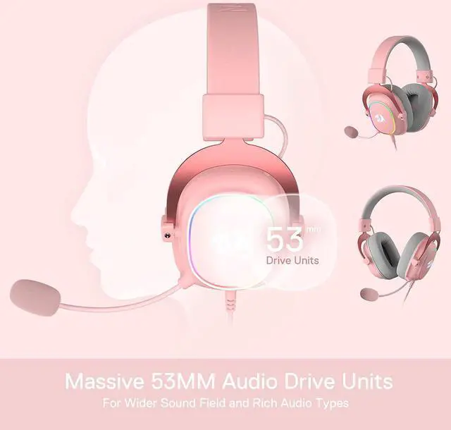 Alt view image 4 of 7 - Redragon H510 Zeus-X RGB Pink Wired Gaming Headset - 7.1 Surround Sound - 53MM Audio Drivers in Memory Foam Ear Pads w/Durable Fabric Cover- Multi Platforms Headphone - USB Powered for PC/PS4/NS