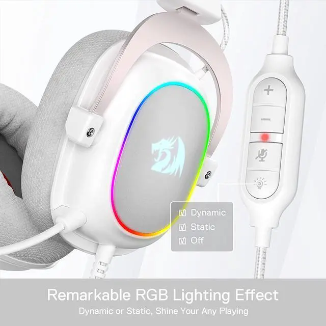 Alt view image 6 of 7 - Redragon H510 Zeus-X RGB White Wired Gaming Headset - 7.1 Surround Sound - 53MM Audio Drivers in Memory Foam Ear Pads w/Durable Fabric Cover- Multi Platforms Headphone - USB Powered for PC/PS4/NS