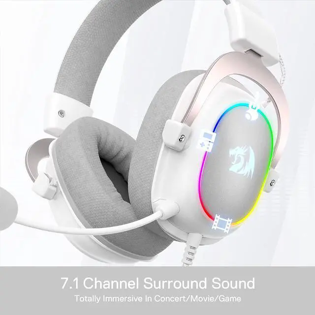 Alt view image 3 of 7 - Redragon H510 Zeus-X RGB White Wired Gaming Headset - 7.1 Surround Sound - 53MM Audio Drivers in Memory Foam Ear Pads w/Durable Fabric Cover- Multi Platforms Headphone - USB Powered for PC/PS4/NS