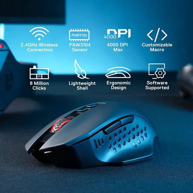 Alt view image 3 of 7 - Redragon M656 Gainer Wireless Gaming Mouse, 4000 DPI 2.4Ghz Wireless Gamer Mouse w/ 5 DPI Levels, 7 Macro Buttons, Red LED Backlit & Pro Software/Drive Supported, for PC/Mac/Laptop
