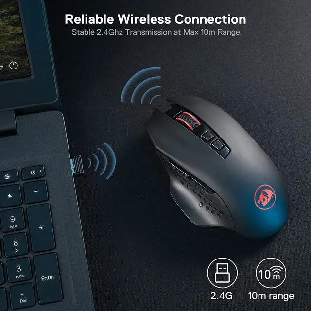 Alt view image 4 of 7 - Redragon M656 Gainer Wireless Gaming Mouse, 4000 DPI 2.4Ghz Wireless Gamer Mouse w/ 5 DPI Levels, 7 Macro Buttons, Red LED Backlit & Pro Software/Drive Supported, for PC/Mac/Laptop