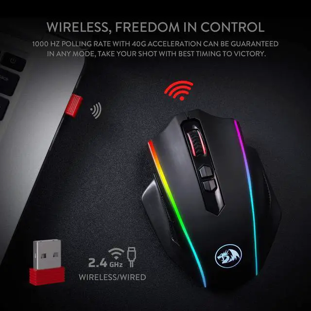 Alt view image 3 of 7 - Redragon M686 Wireless Gaming Mouse, 16000 DPI Wired/Wireless Gamer Mouse with Professional Sensor, 45-Hour Durable Power Capacity, Customizable Macro and RGB Backlight for PC/Mac/Laptop