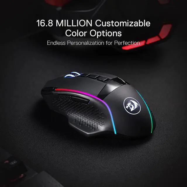 Alt view image 6 of 7 - Redragon M991 Wireless Gaming Mouse, 19000 DPI Wired/Wireless Gamer Mouse w/ Rapid Fire Key, 9 Macro Buttons, 45-Hour Durable Power Capacity and RGB Backlight for PC/Mac/Laptop