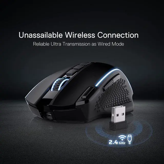 Alt view image 3 of 7 - Redragon M991 Wireless Gaming Mouse, 19000 DPI Wired/Wireless Gamer Mouse w/ Rapid Fire Key, 9 Macro Buttons, 45-Hour Durable Power Capacity and RGB Backlight for PC/Mac/Laptop
