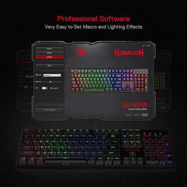 Alt view image 4 of 7 - Redragon K582 SURARA RGB LED Backlit Mechanical Gaming Keyboard with 104 Keys-Linear and Quiet-Red Switches