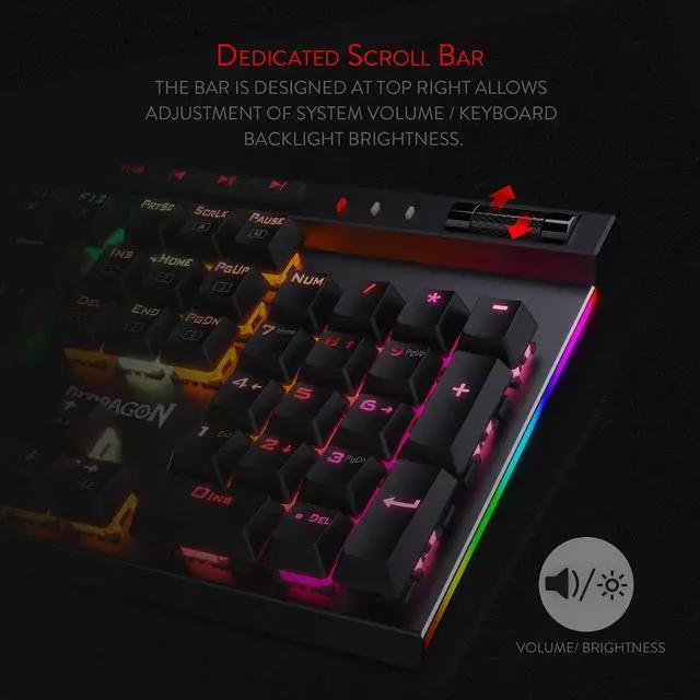Alt view image 4 of 8 - Redragon K580 VATA RGB LED Backlit Mechanical Gaming Keyboard with Macro Keys & Dedicated Media Controls, Onboard Macro Recording (Blue Switches)