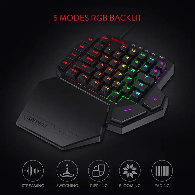 Alt view image 3 of 7 - Redragon K585 DITI One-Handed RGB Mechanical Gaming Keyboard, Brown Switches, Type-C Professional Gaming Keypad with 7 Onboard Macro Keys, Detachable Wrist Rest, 42 Keys, Red Switches