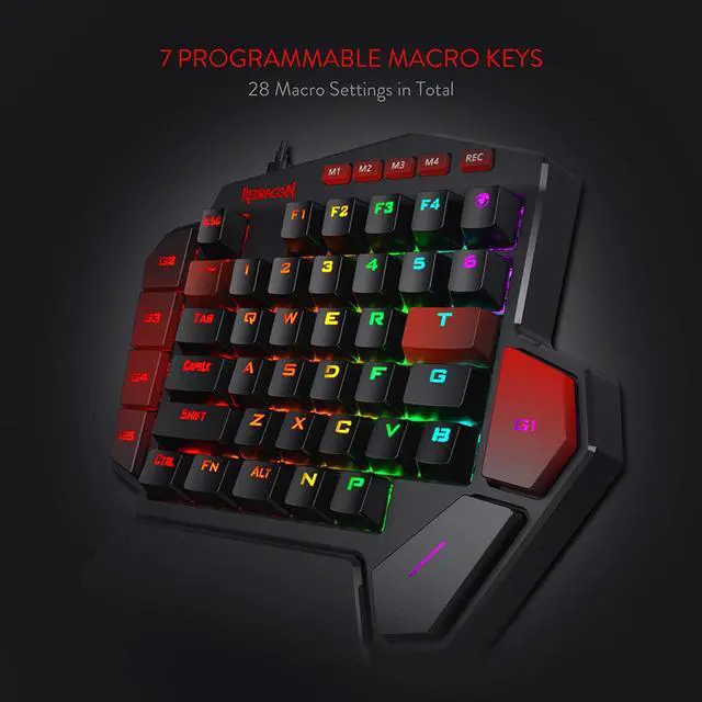 Alt view image 2 of 7 - Redragon K585 DITI One-Handed RGB Mechanical Gaming Keyboard, Brown Switches, Type-C Professional Gaming Keypad with 7 Onboard Macro Keys, Detachable Wrist Rest, 42 Keys, Red Switches
