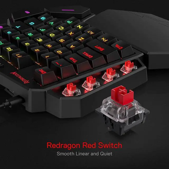 Alt view image 4 of 7 - Redragon K585 DITI One-Handed RGB Mechanical Gaming Keyboard, Brown Switches, Type-C Professional Gaming Keypad with 7 Onboard Macro Keys, Detachable Wrist Rest, 42 Keys, Red Switches