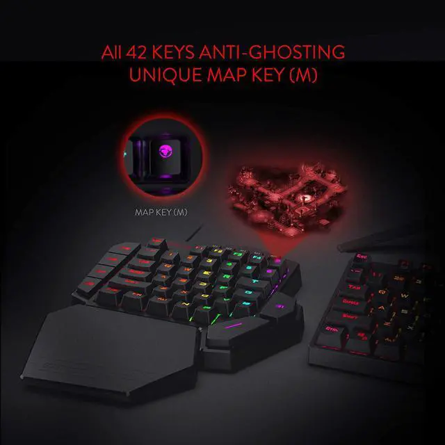 Alt view image 5 of 7 - Redragon K585 DITI One-Handed RGB Mechanical Gaming Keyboard, Brown Switches, Type-C Professional Gaming Keypad with 7 Onboard Macro Keys, Detachable Wrist Rest, 42 Keys, Red Switches