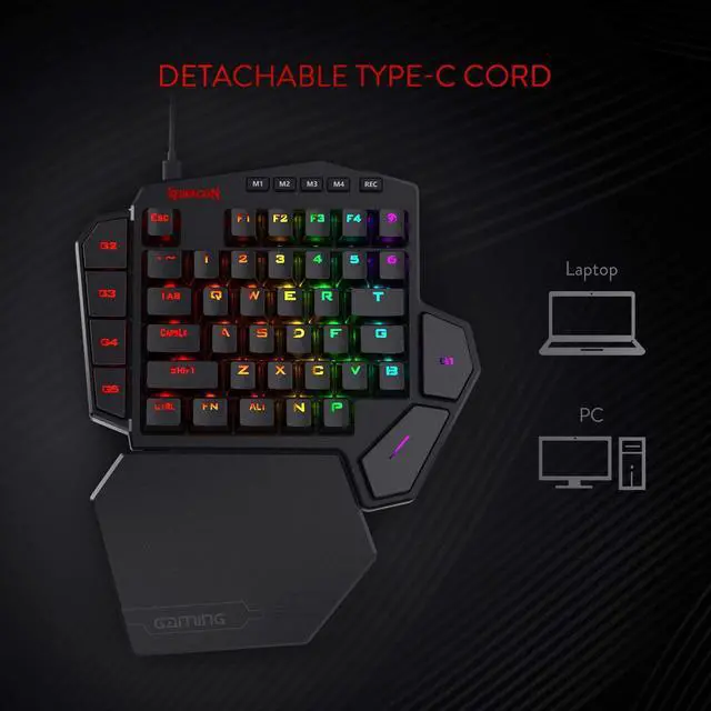 Alt view image 6 of 7 - Redragon K585 DITI One-Handed RGB Mechanical Gaming Keyboard, Brown Switches, Type-C Professional Gaming Keypad with 7 Onboard Macro Keys, Detachable Wrist Rest, 42 Keys, Red Switches