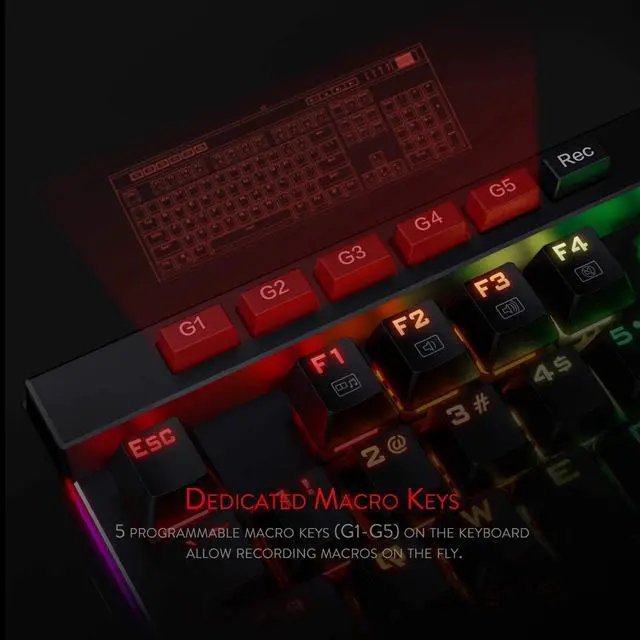 Alt view image 3 of 7 - Redragon K580 VATA RGB LED Backlit Mechanical Gaming Keyboard with Macro Keys & Dedicated Media Controls, Onboard Macro Recording (Brown Switches)