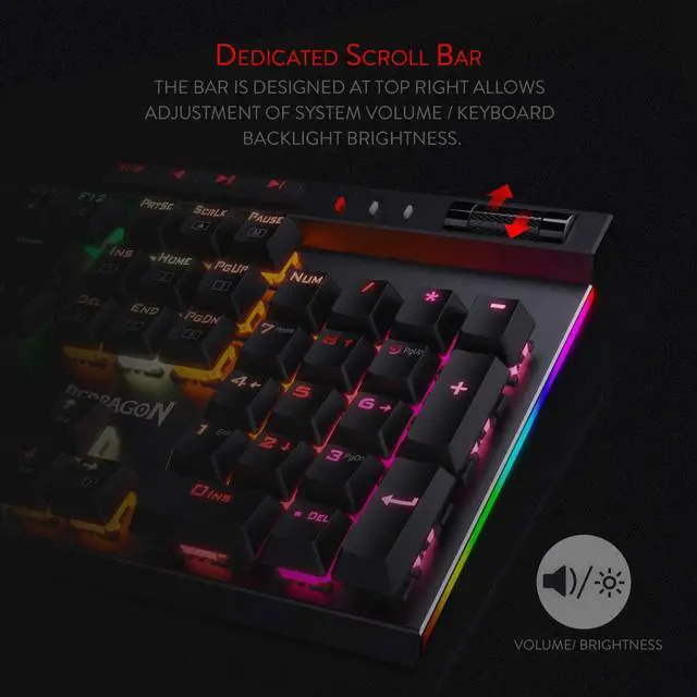 Alt view image 2 of 7 - Redragon K580 VATA RGB LED Backlit Mechanical Gaming Keyboard with Macro Keys & Dedicated Media Controls, Onboard Macro Recording (Brown Switches)