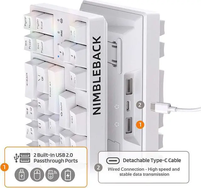 Alt view image 5 of 8 - LTC NB681 Nimbleback Wired 65% Mechanical Keyboard, RGB Backlit Ultra-Compact 68 Keys Gaming Keyboard with Hot-Swappable Switch and Stand-Alone Arrow/Control Keys (Hot Swappable Blue Switch, White)