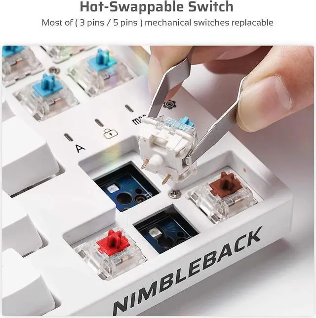 Alt view image 4 of 8 - LTC NB681 Nimbleback Wired 65% Mechanical Keyboard, RGB Backlit Ultra-Compact 68 Keys Gaming Keyboard with Hot-Swappable Switch and Stand-Alone Arrow/Control Keys (Hot Swappable Blue Switch, White)