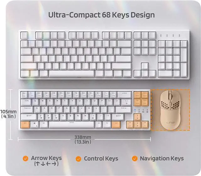 Alt view image 3 of 14 - LTC NB681 Nimbleback Wired 65% Mechanical Keyboard, RGB Backlit Ultra-Compact 68 Keys Gaming Keyboard w/ Hot-Swappable Switch and Stand-Alone Arrow/Control Keys (Hot Swappable  Brown Switch White)