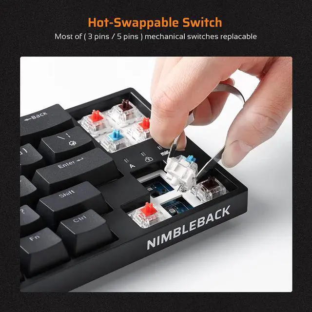 Alt view image 4 of 7 - LTC NB681 Nimbleback Wired 65% Mechanical Keyboard, RGB Backlit Ultra-Compact 68 Keys Gaming Keyboard with Hot-Swappable Switch and Stand-Alone Arrow/Control Keys (Hot Swappable Red Switch Black)