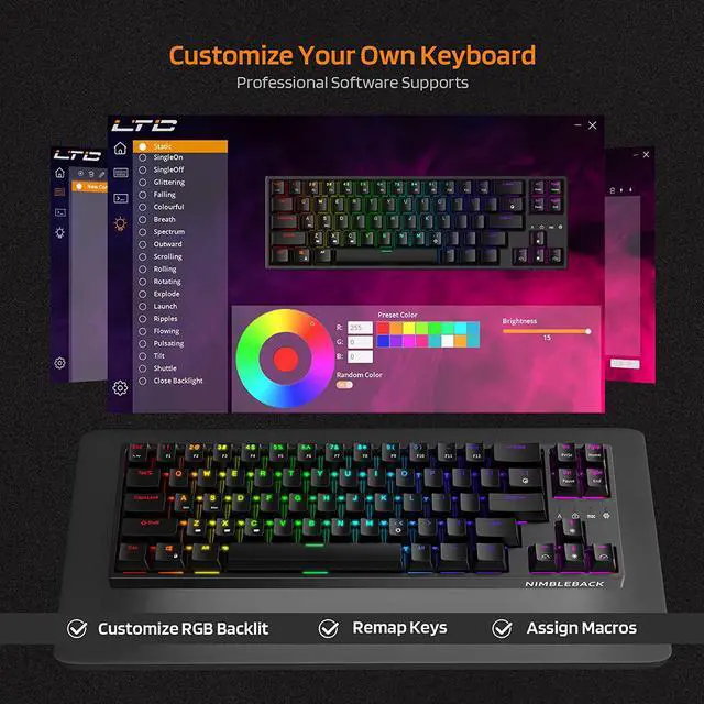 Alt view image 7 of 7 - LTC NB681 Nimbleback Wired 65% Mechanical Keyboard, RGB Backlit Ultra-Compact 68 Keys Gaming Keyboard with Hot-Swappable Switch and Stand-Alone Arrow/Control Keys (Hot Swappable Red Switch Black)