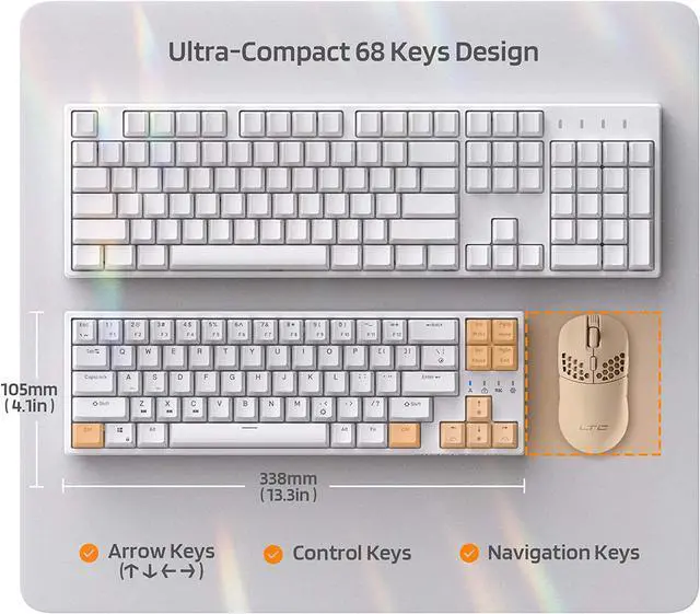 Alt view image 3 of 7 - LTC NB681 Nimbleback Wired 65% Mechanical Keyboard, RGB Backlit Ultra-Compact 68 Keys Gaming Keyboard with Hot-Swappable Switch and Stand-Alone Arrow/Control Keys (Hot Swappable Red Switch White)