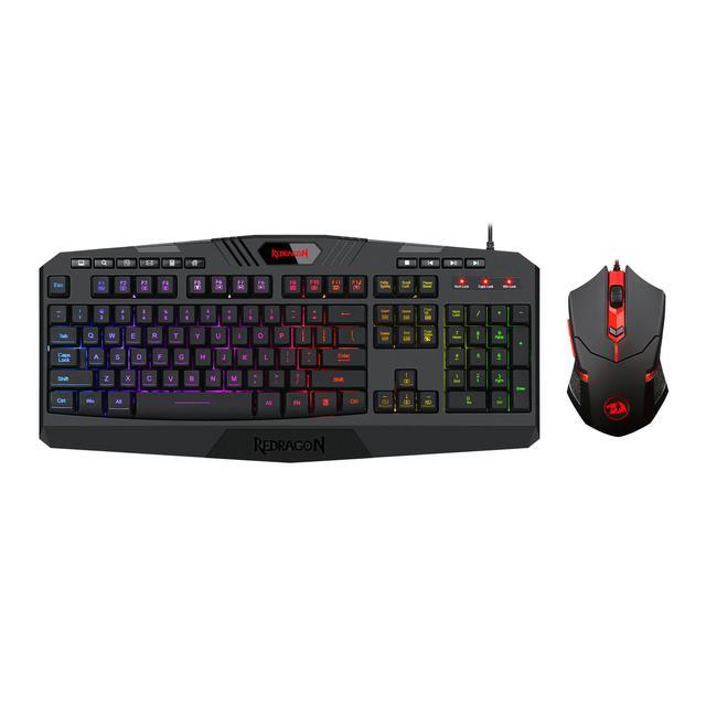 Redragon S101 Wired Gaming Keyboard and M601-3 Wired Gaming Mouse Combo, Membrane Gaming Keyboard w/ RGB Backlit, Multimedia Keys, Wrist Rest, RED