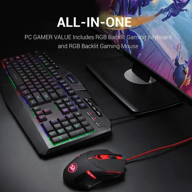 Alt view image 3 of 7 - Redragon S101 Wired Gaming Keyboard and M601-3 Wired Gaming Mouse Combo, Membrane Gaming Keyboard w/ RGB Backlit, Multimedia Keys, Wrist Rest, RED Backlit Gaming Mouse Up to 3200 DPI