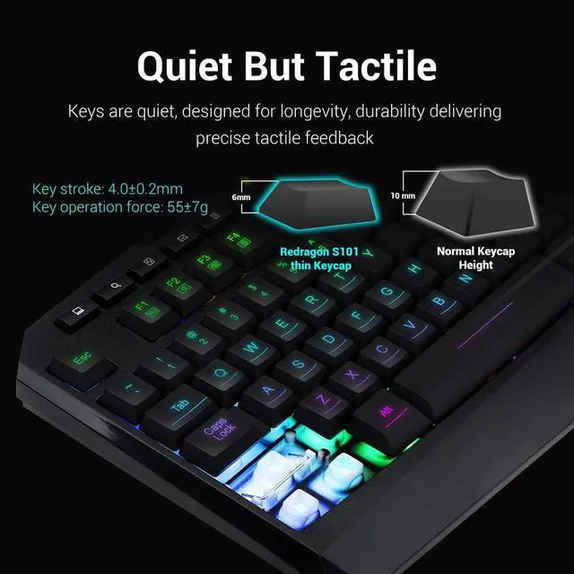 Alt view image 4 of 7 - Redragon S101 Wired Gaming Keyboard and M601-3 Wired Gaming Mouse Combo, Membrane Gaming Keyboard w/ RGB Backlit, Multimedia Keys, Wrist Rest, RED Backlit Gaming Mouse Up to 3200 DPI