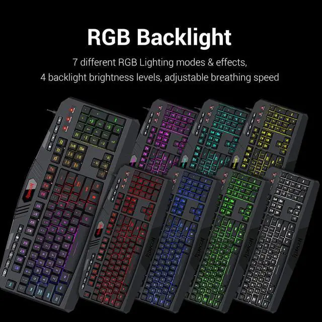 Alt view image 5 of 7 - Redragon S101 Wired Gaming Keyboard and M601-3 Wired Gaming Mouse Combo, Membrane Gaming Keyboard w/ RGB Backlit, Multimedia Keys, Wrist Rest, RED Backlit Gaming Mouse Up to 3200 DPI