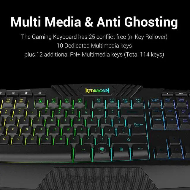 Alt view image 6 of 7 - Redragon S101 Wired Gaming Keyboard and M601-3 Wired Gaming Mouse Combo, Membrane Gaming Keyboard w/ RGB Backlit, Multimedia Keys, Wrist Rest, RED Backlit Gaming Mouse Up to 3200 DPI