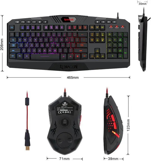Alt view image 7 of 7 - Redragon S101 Wired Gaming Keyboard and M601-3 Wired Gaming Mouse Combo, Membrane Gaming Keyboard w/ RGB Backlit, Multimedia Keys, Wrist Rest, RED Backlit Gaming Mouse Up to 3200 DPI