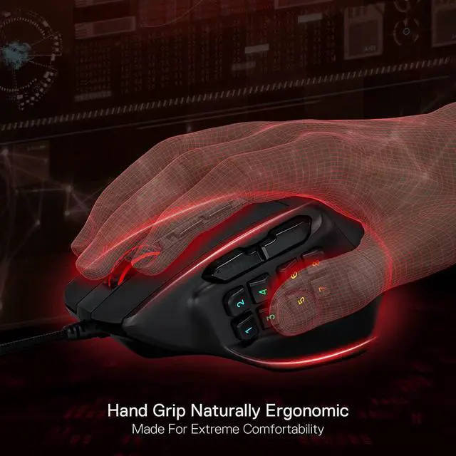 Alt view image 5 of 7 - Redragon M811 Aatrox MMO Gaming Mouse, 15 Programmable Buttons Wired RGB Gamer Mouse w/ Ergonomic Natural Grip Build, 10 Side Macro Keys, Software Supports DIY Keybinds & Backlit