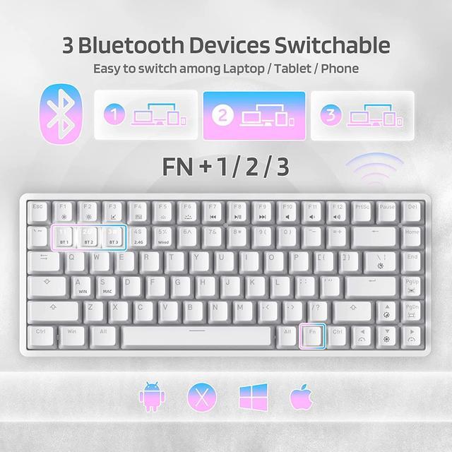 LTC Neon75 Teclado mecánico inalámbrico 75% triple modo BT5.0/2.4G/USB-C  intercambiable en caliente, 84 teclas Bluetooth RGB teclado compacto para