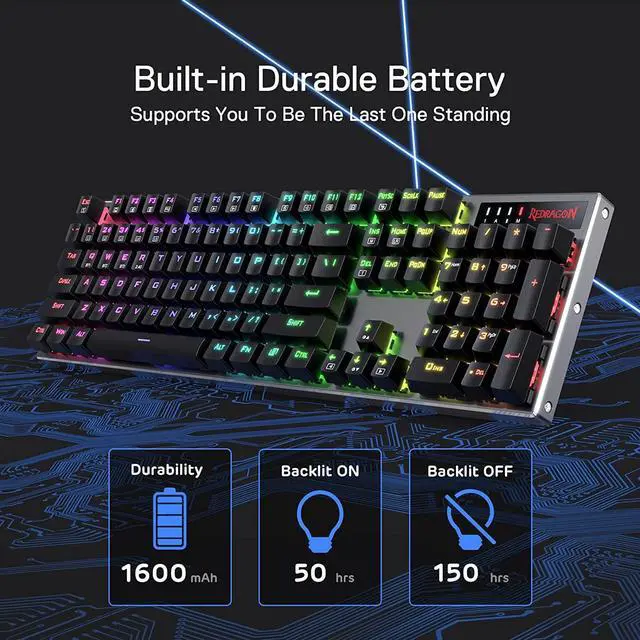 Alt view image 7 of 7 - Redragon K556 PRO Upgraded Wireless RGB Gaming Keyboard, BT/2.4Ghz Tri-Mode Aluminum Mechanical Keyboard w/No-Lag Connection, Hot-Swap Linear Quiet Red Switch