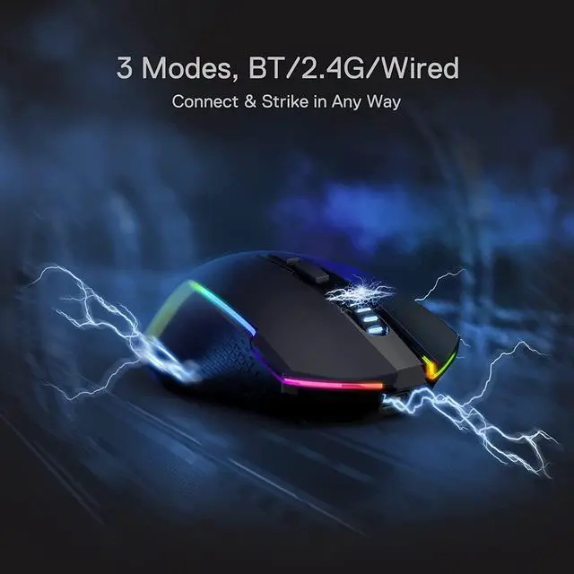 Alt view image 3 of 7 - Redragon M693 Wireless Bluetooth Gaming Mouse, 8000 DPI Wired/Wireless Gamer Mouse w/ 3-Mode Connection, BT & 2.4G Wireless, 7 Macro Buttons, Durable Power Capacity and RGB Backlight for PC/Mac/Laptop