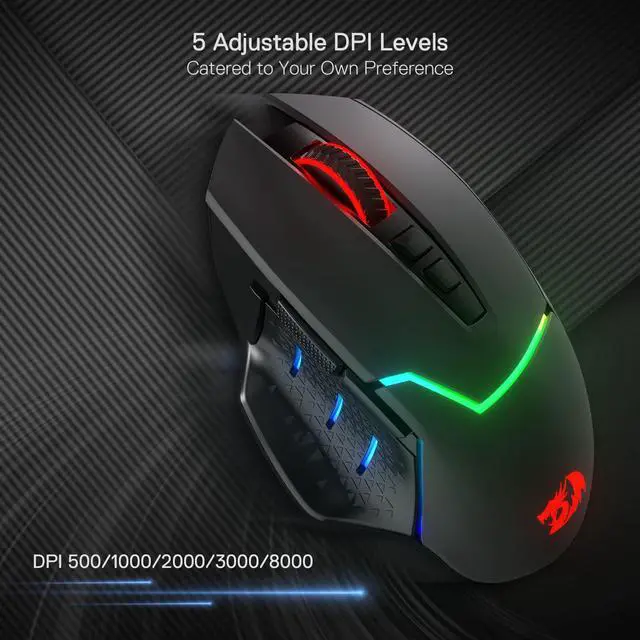 Alt view image 4 of 7 - Redragon M690 PRO Wireless Gaming Mouse, 8000 DPI Wired/Wireless Gamer Mouse w/Rapid Fire Key, 8 Macro Buttons, Ergonomic Design for PC/Mac/Laptop