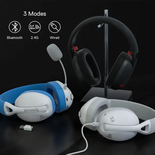 Alt view image 3 of 7 - Redragon H848 Bluetooth Wireless Gaming Headset - Lightweight - 7.1 Surround Sound - 40MM Drivers - Detachable Microphone - Multi Platforms for PC, PS5/4/3, Switch, Mobile Grey