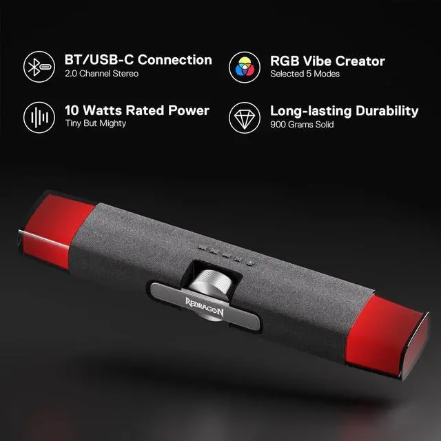 Alt view image 5 of 7 - Redragon GS512 Wireless RGB Desktop Speakers, 2.0 PC Computer Stereo Soundbar w/BT 5.0/USB Mode, Max 6W x 2 Rich Sound, Crystal RGB Backlight and Easy-Access On-Board Control, USB-C Powered