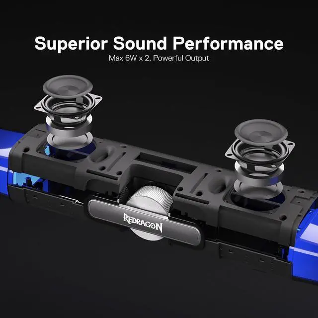 Alt view image 7 of 7 - Redragon GS512 Wireless RGB Desktop Speakers, 2.0 PC Computer Stereo Soundbar w/BT 5.0/USB Mode, Max 6W x 2 Rich Sound, Crystal RGB Backlight and Easy-Access On-Board Control, USB-C Powered