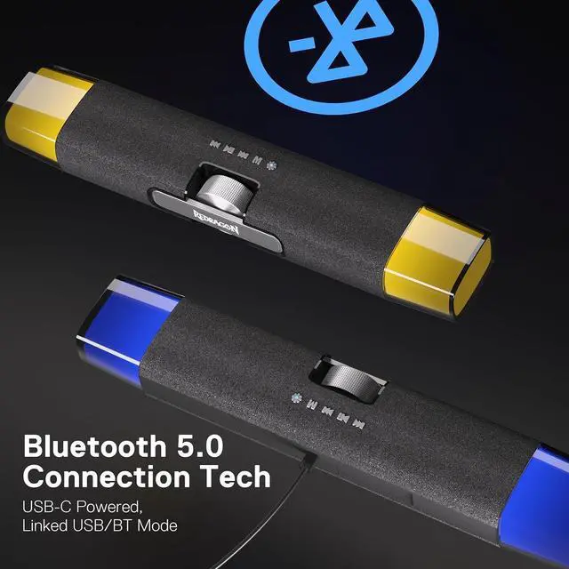 Alt view image 6 of 7 - Redragon GS512 Wireless RGB Desktop Speakers, 2.0 PC Computer Stereo Soundbar w/BT 5.0/USB Mode, Max 6W x 2 Rich Sound, Crystal RGB Backlight and Easy-Access On-Board Control, USB-C Powered