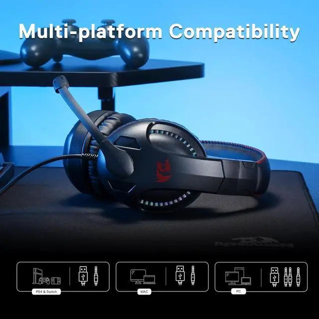 Alt view image 4 of 7 - Redragon H211 Cronus Black Wired Gaming Headset, Stereo Surround Sound, Noise-Canceling Microphone, Dynamic RGB Backlight, 40 mm Drivers, Over-Ear Headphones Works for PC/PS5/XBOX/NS, Black
