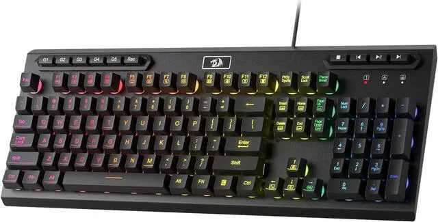 Main image of Redragon K513 RGB Membrane Gaming Keyboard, Standard 104 Keys Linear Mechanical-Feel Keyboard w/ 5 Extra On-Board Macro G Keys, Dedicated Media Control, Solid Metal Top Case, Black