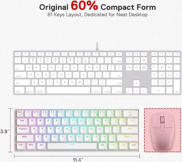 Alt view image 3 of 7 - Redragon K530 Pro Draconic 60% Wireless RGB Mechanical Keyboard, BT/2.4Ghz/Wired 3-Mode 61 Keys Compact Gaming Keyboard w/Hot-Swap Socket, Free-Mod Plate Mounted PCB & Linear Red Switch